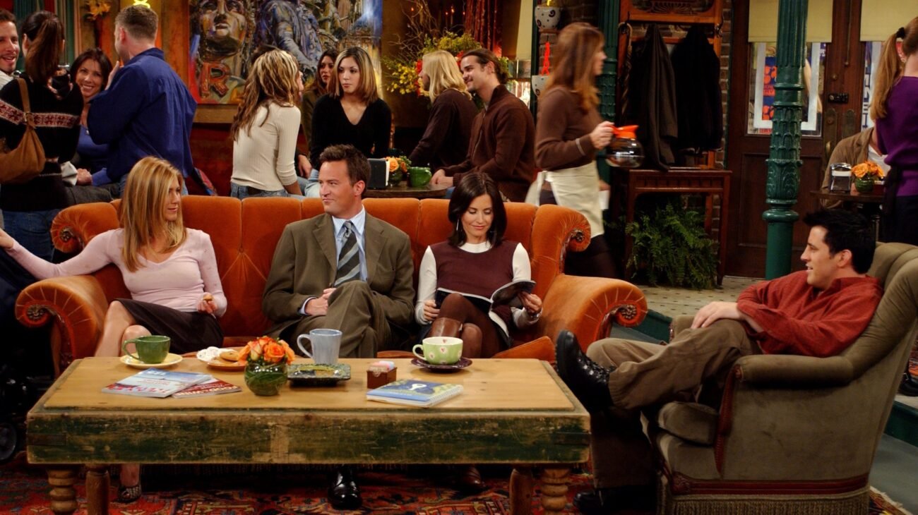 The orange couch inside Central Perk coffee shop